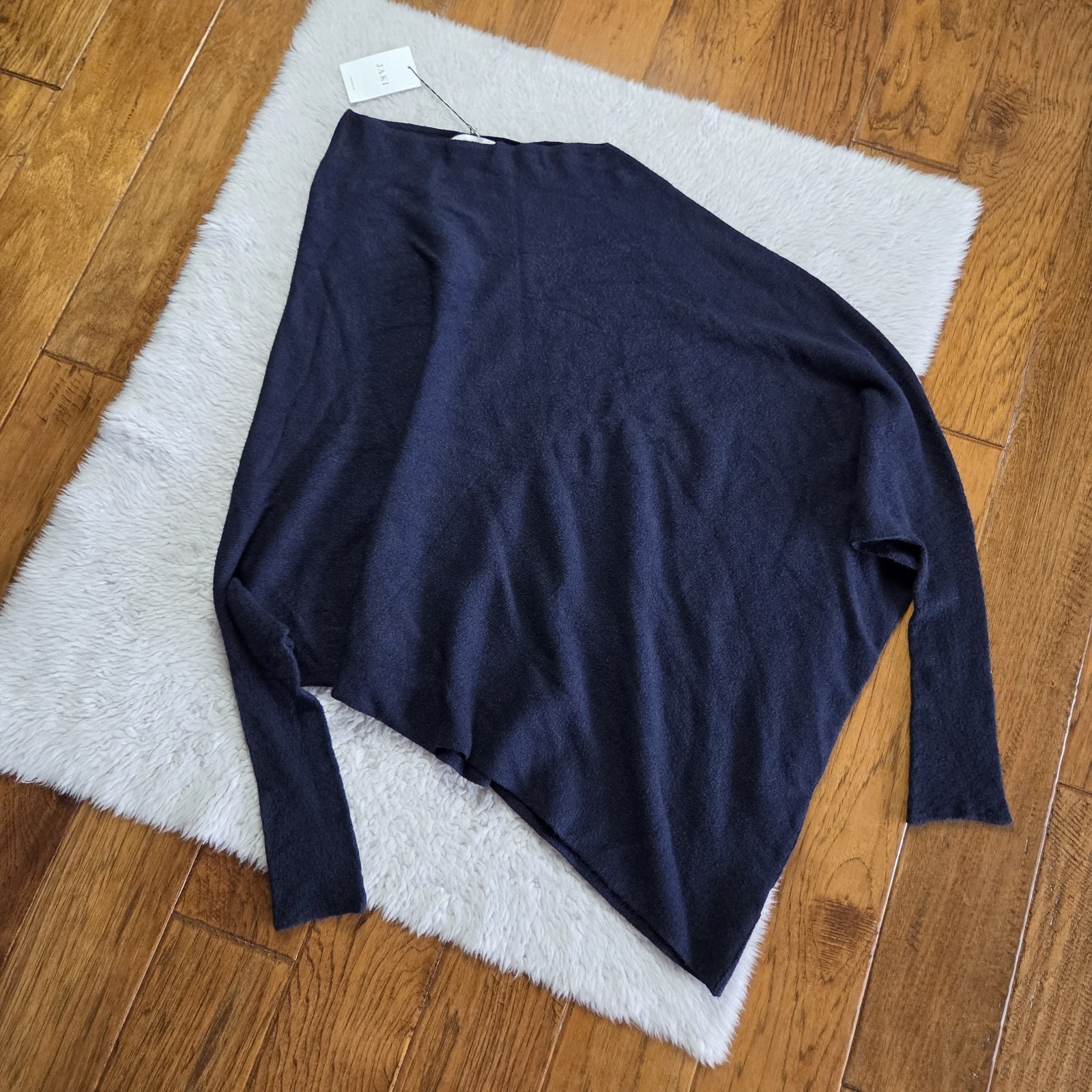Nwt Jaki London Asymmetric Draped Sweater Women's L/Xl Made In Italy Navy Blue — image 2 of 7